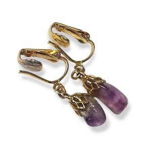 Vintage Purple Amethyst Clip-on Dangle Earrings